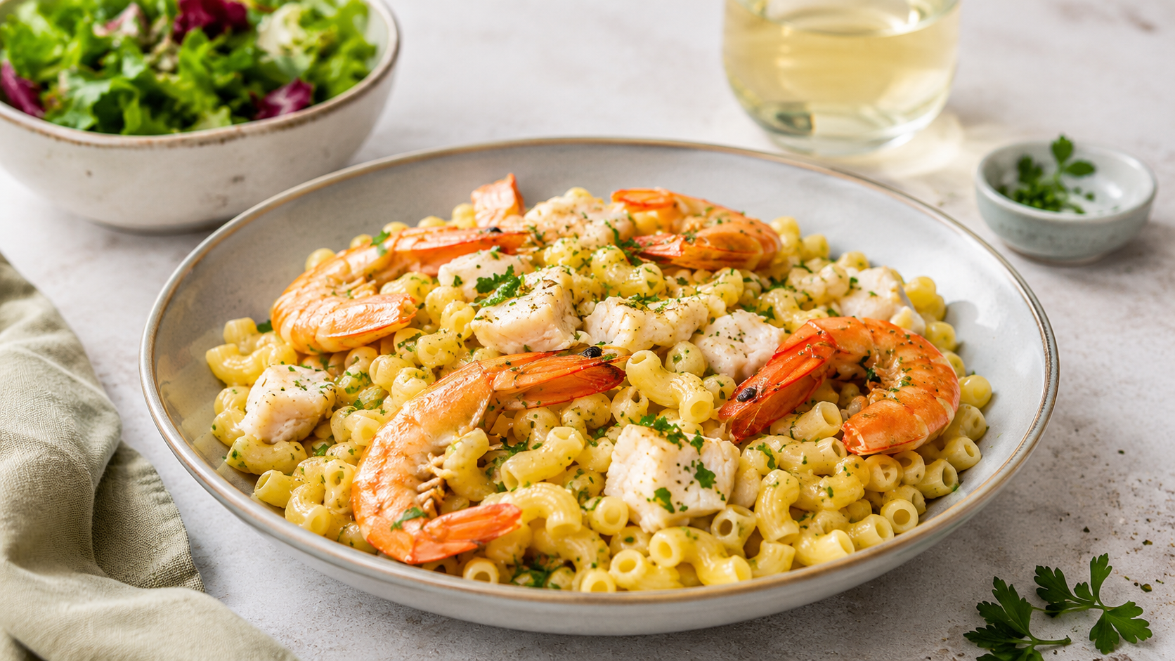 Massa de peixe com camarão