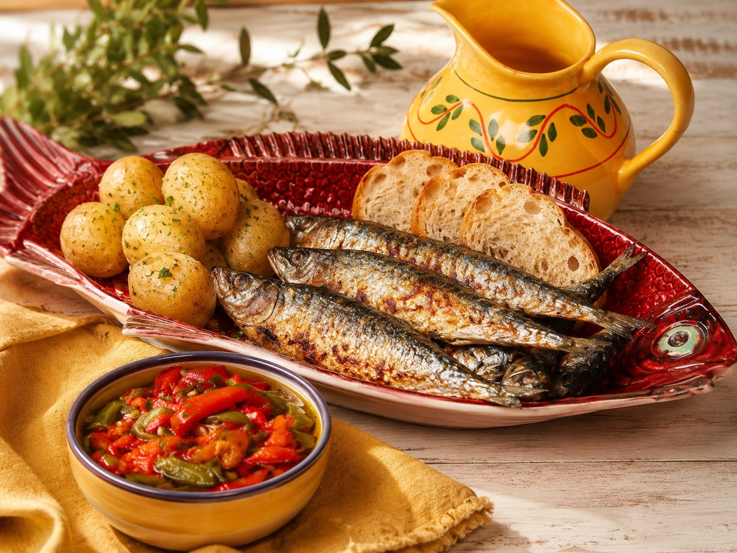 Sardinhas assadas com salada de pimentos