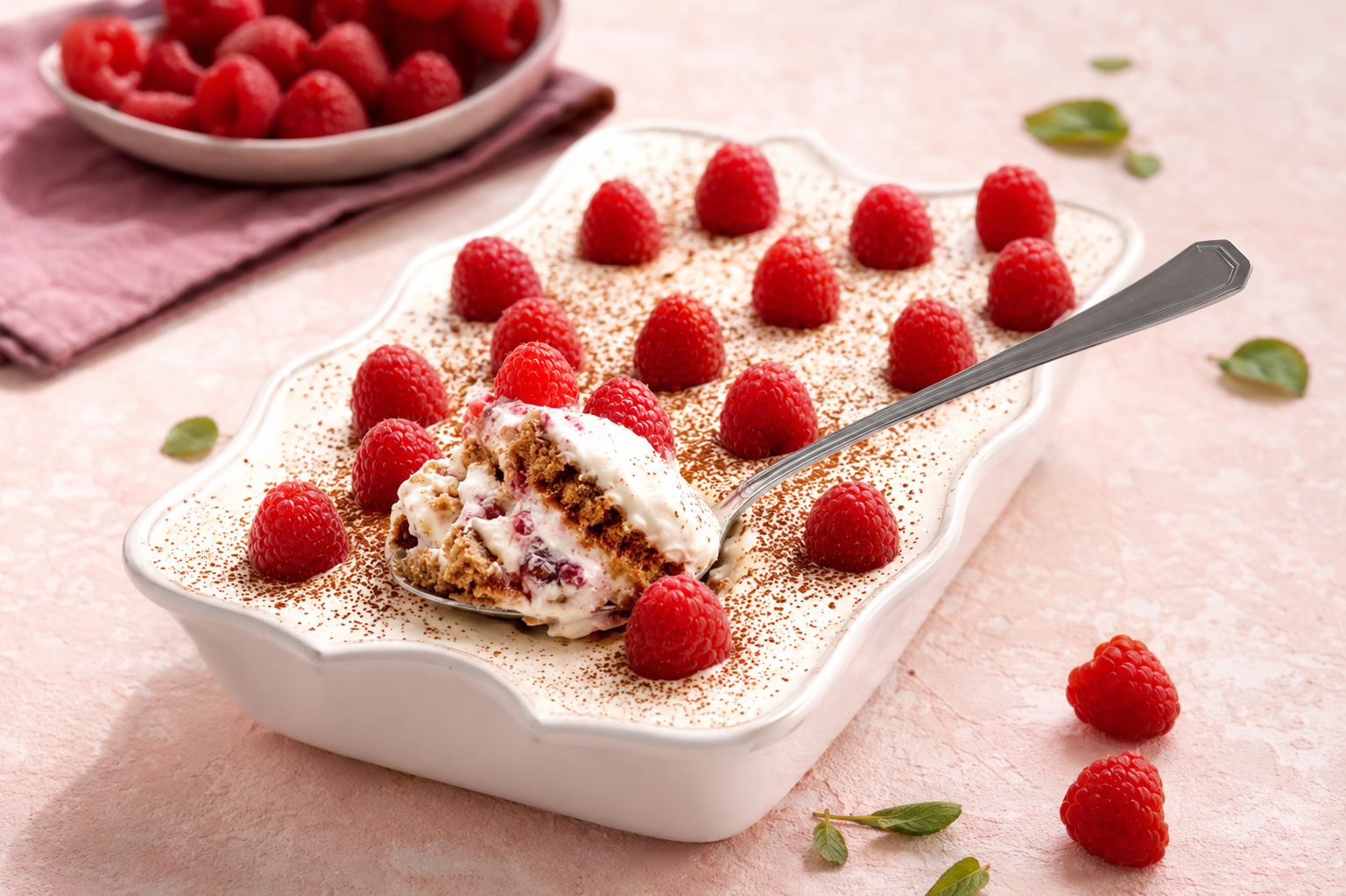 Tiramisu de pão-de-ló com framboesa