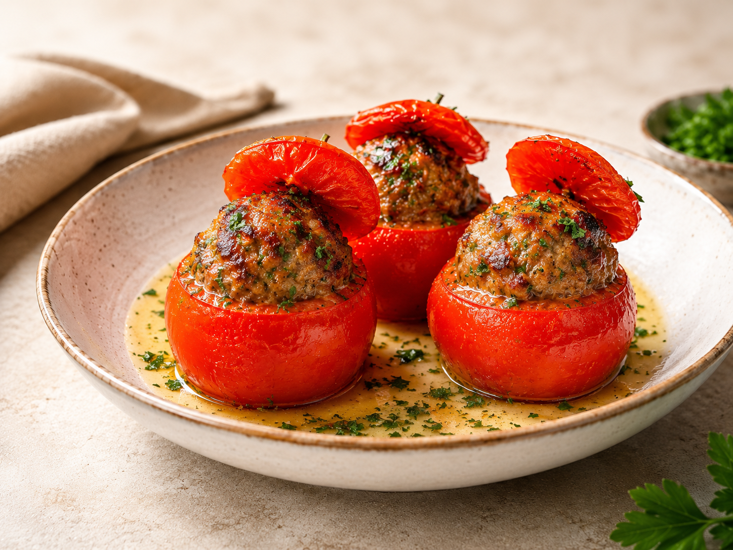 Tomates recheados com carne