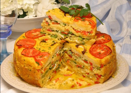 Pão de peixe com pimentos